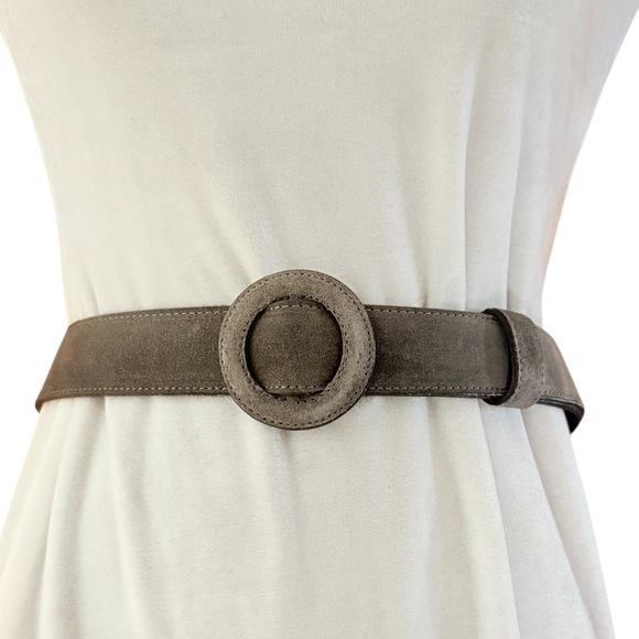 Suede Jaeger Grey Leather 1.25" Belt Made in Italy Vintage Round Buckle Size 34 - Picture 1 of 8